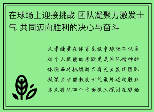 在球场上迎接挑战 团队凝聚力激发士气 共同迈向胜利的决心与奋斗